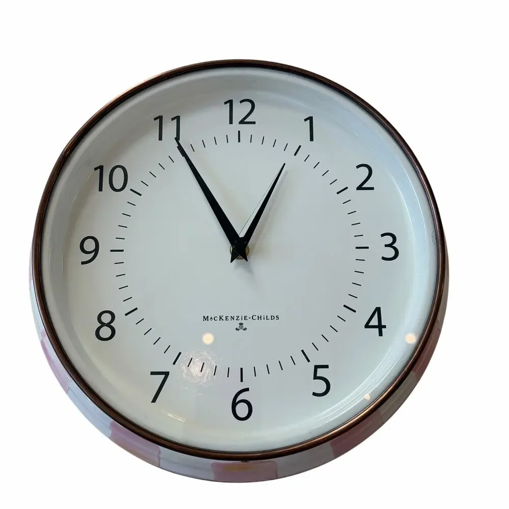 NEW Mackenzie-Childs Rosy Check School Wall Clock 12.25in Chic Pink Home Decor